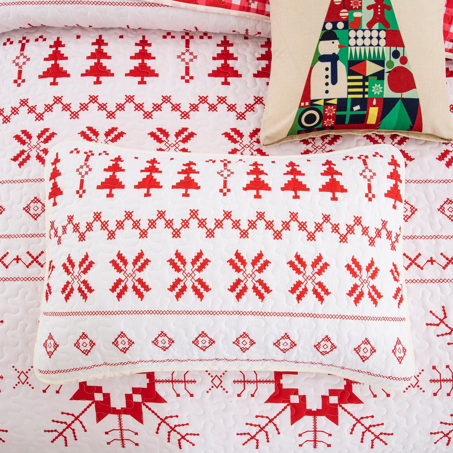 Double-Sided Printing Pattern Christmas Style Quilt Set with 2 Pillowcases
