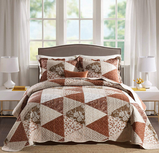 Bohemian Style  Multi-color Square 3 Pieces Quilt Set with 2 Pillowcases