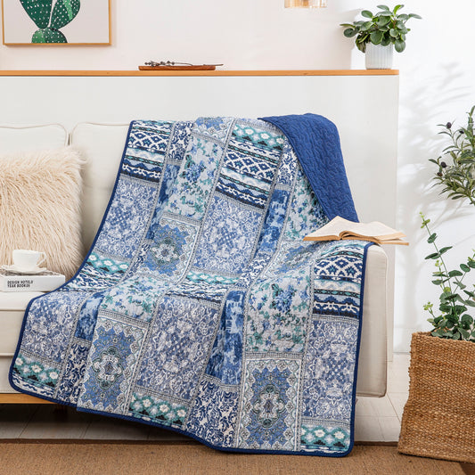 WONGS BEDDING Classic Bohemian Pattern Quilted Throw Blanket