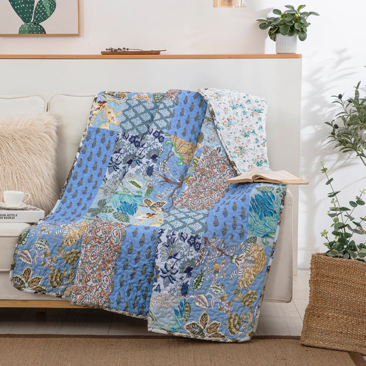WONGS BEDDING Classic Floral Patchwork Quilted Throw Blanket