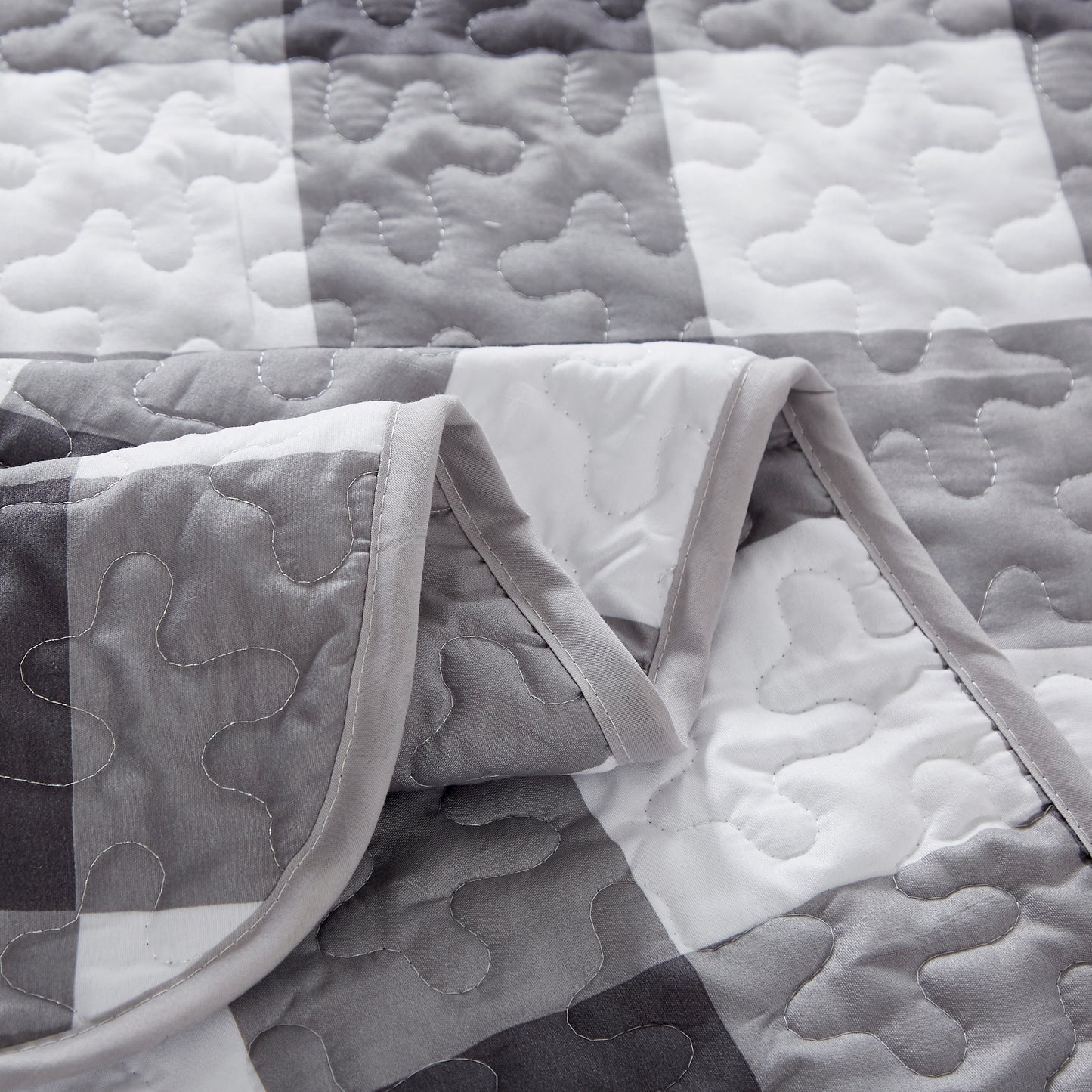 Black and white plaid patchwork 3 Pieces Quilt Set Coverlet with 2 Pillowcases