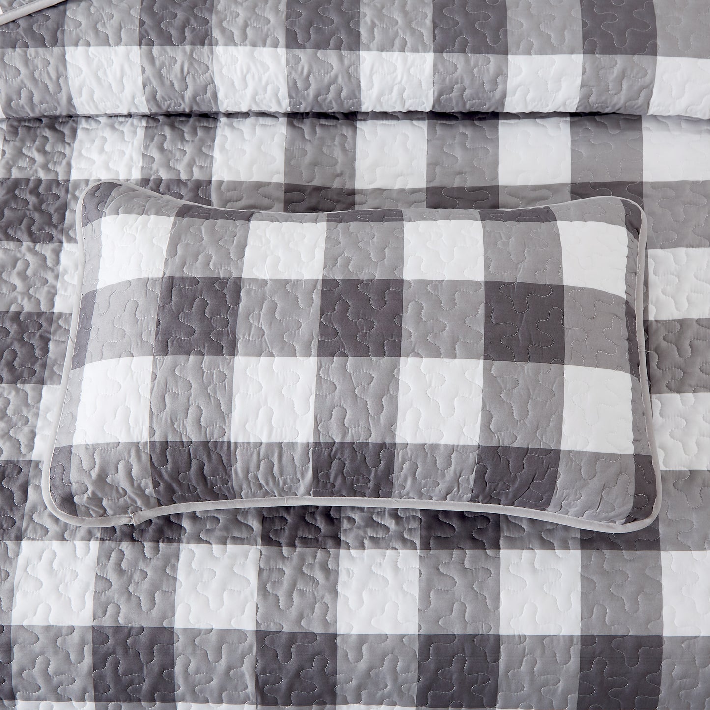 Black and white plaid patchwork 3 Pieces Quilt Set Coverlet with 2 Pillowcases