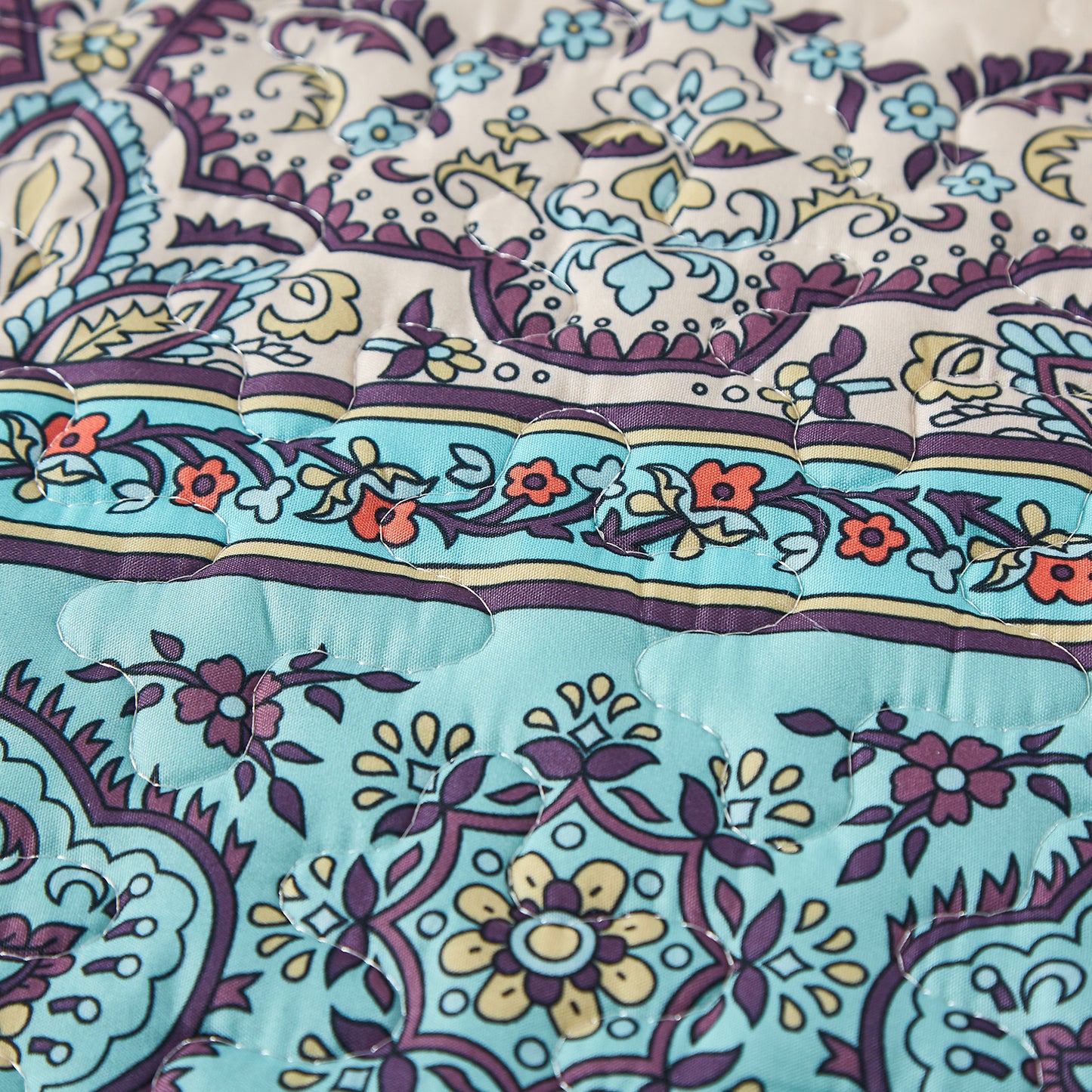 Bohemian Quilt Set Purple Stripe Boho Durable Coverlet 3 Pieces Breathable Bedspread with 2 Pillowcases