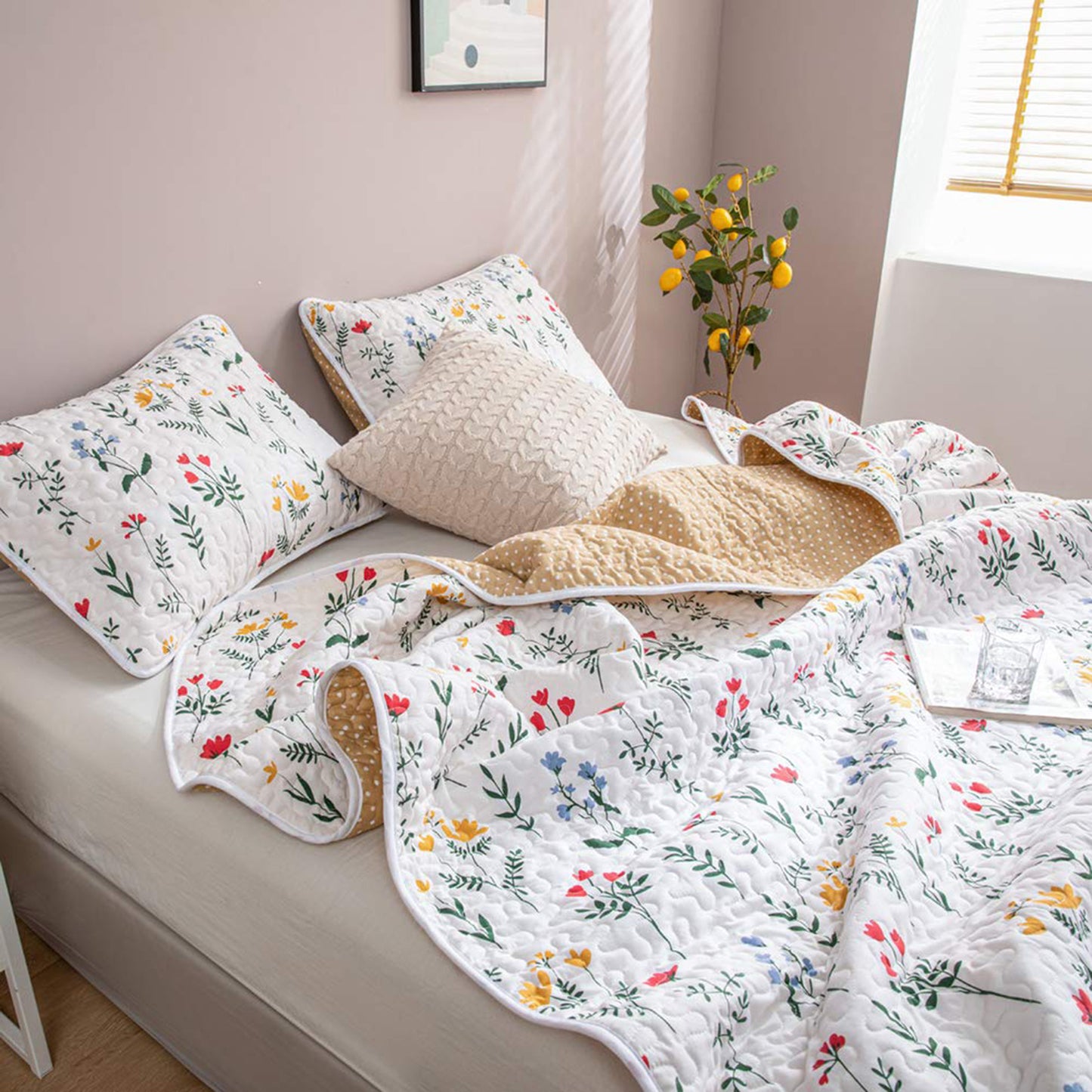 Blue Red Yellow Flowers Plants Printed Design Botanical Floral Bedding Sets
