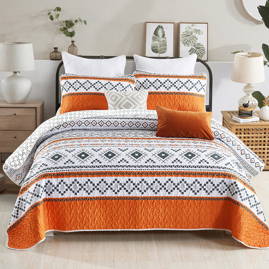 Bohemian stripes 3 Pieces Boho Quilt Se  with 2 Pillowcases