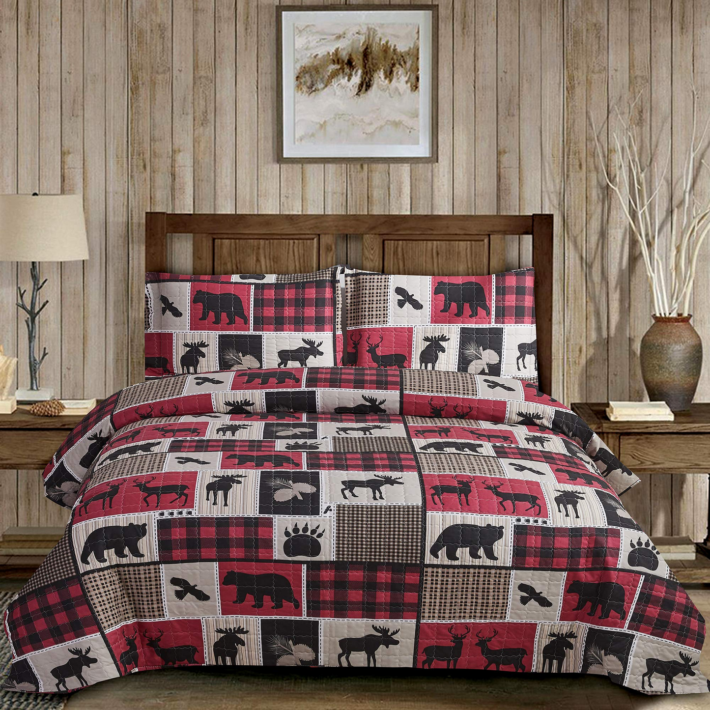 Animal Square Stitching Quilt Set Coverlet with 2 Pillowcases