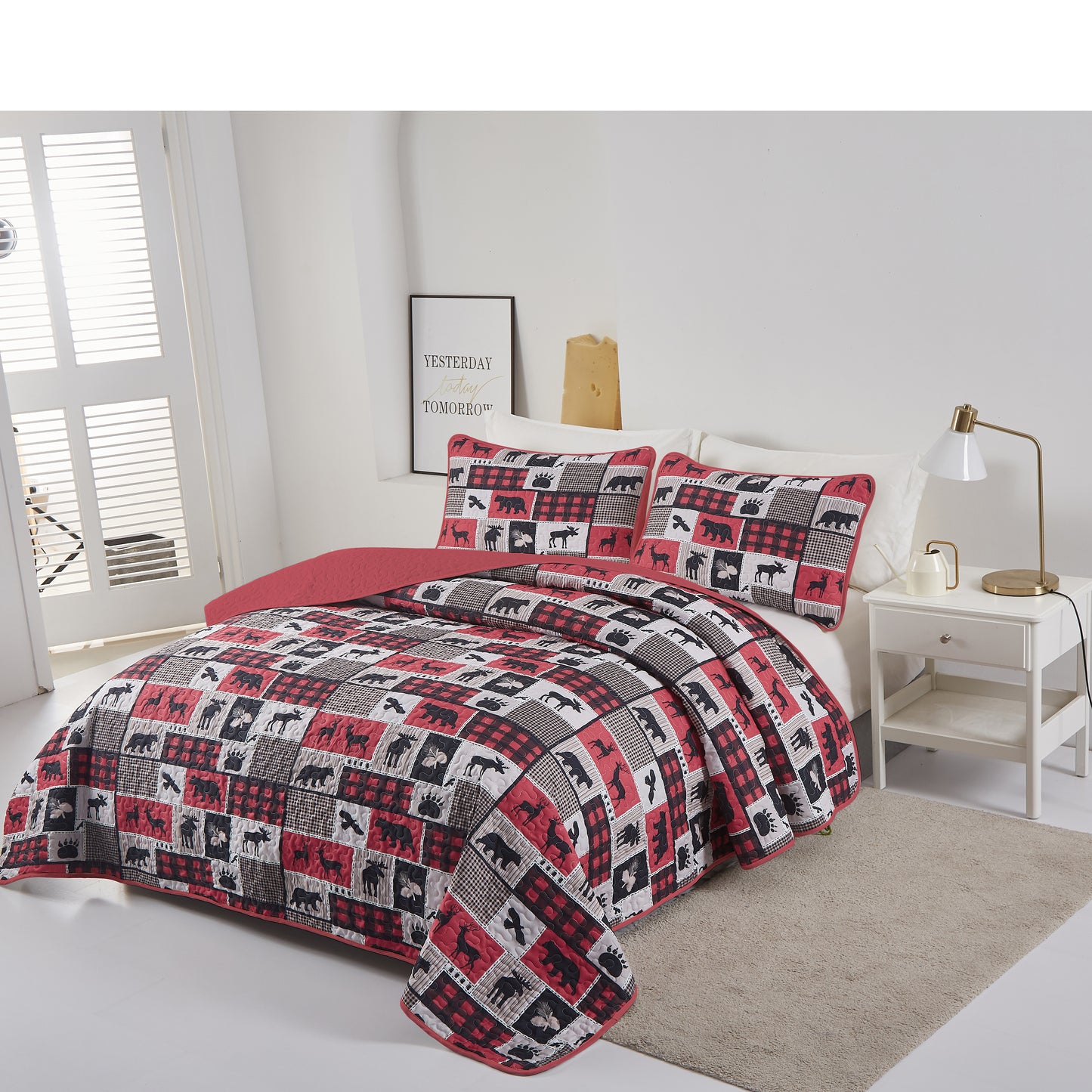 Animal Square Stitching Quilt Set Coverlet with 2 Pillowcases