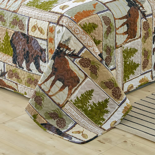 Stitching Animals Collection 3 Pieces Quilt Set with 2 Pillowcases