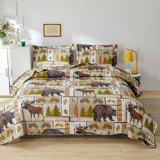 Stitching Animals Collection 3 Pieces Quilt Set with 2 Pillowcases