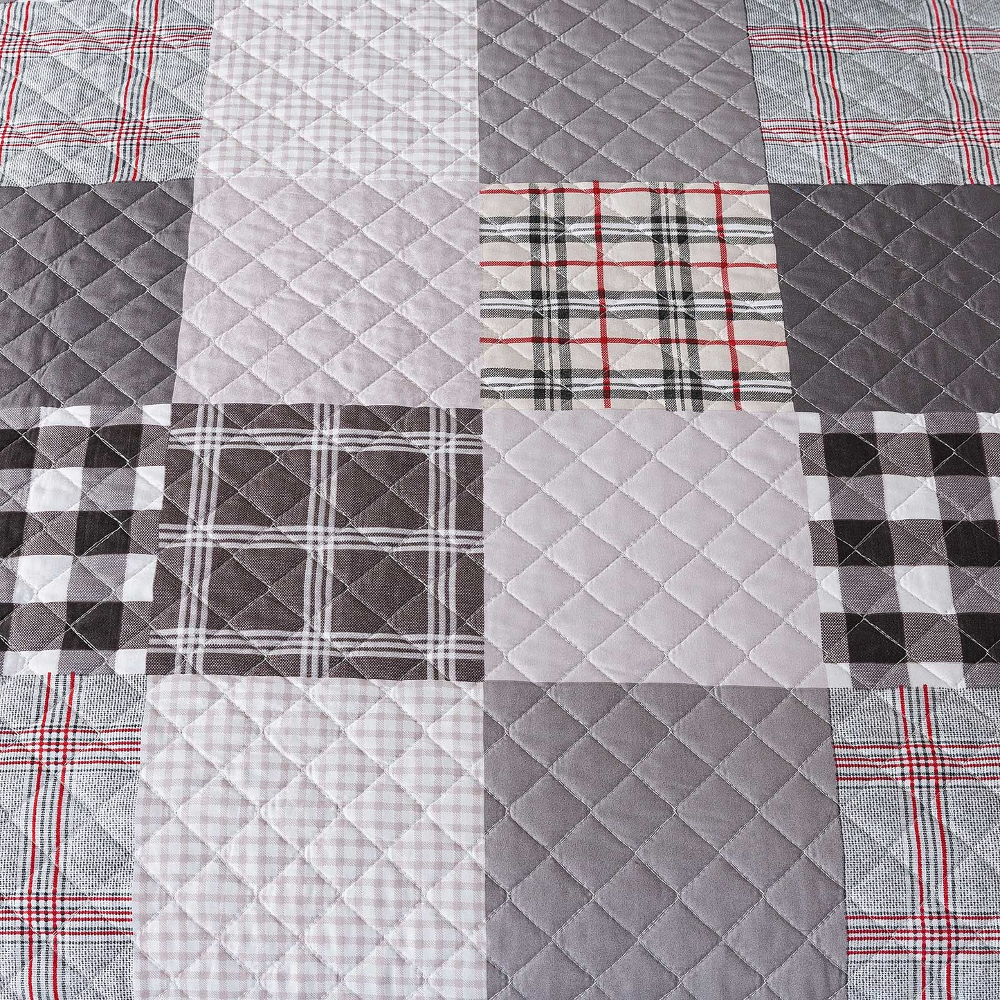 Pure Cotton Pink And Brown Modern Plaid Mosaic 3 Pieces Quilt Set with 2 Pillowcases