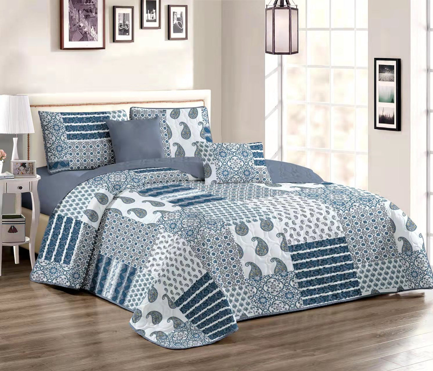 WONGS BEDDING Colorful Plaid Stitching Quilt Set With 2 Pillowcases