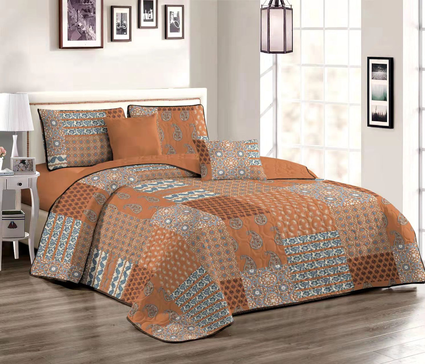 WONGS BEDDING Colorful Plaid Stitching Quilt Set With 2 Pillowcases