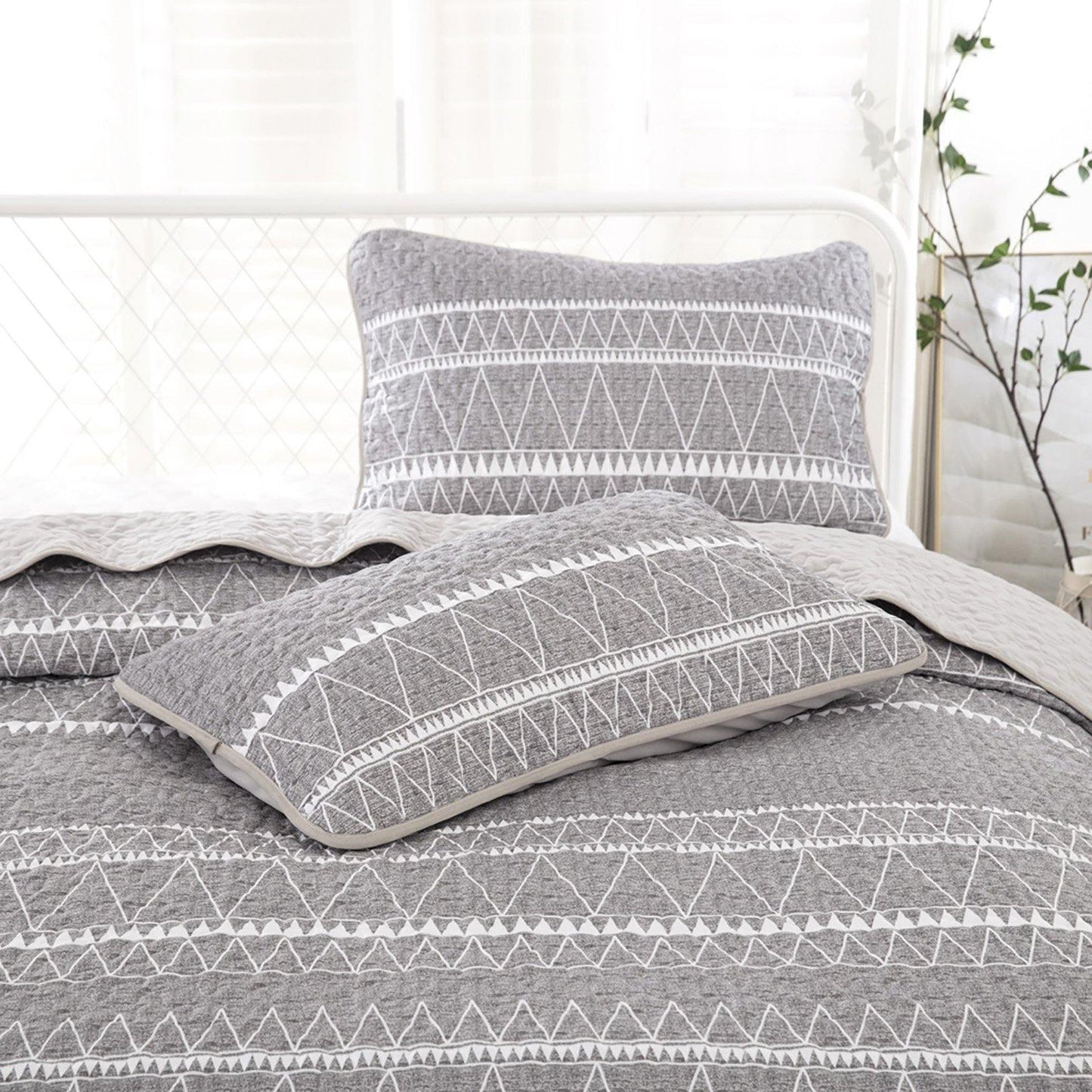 Simple lines 3 Pieces Boho Quilt Set Coverlet with 2 Pillowcases - Wongs bedding