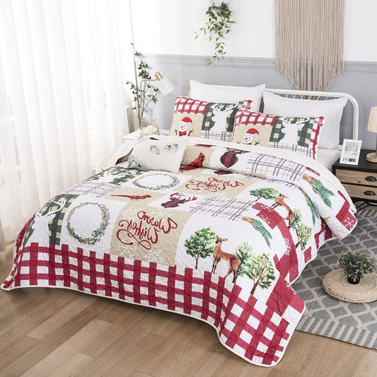 Christmas element design 3 Pieces Quilt Set Coverlet with 2 Pillowcases - Wongs bedding
