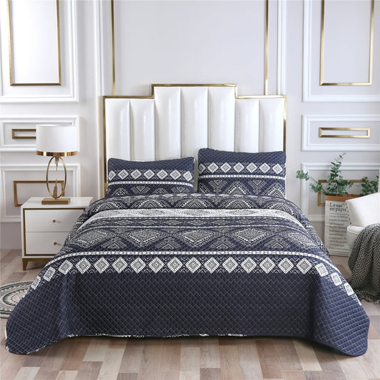 Simple Geometric Pattern 3 Pieces Quilt Set with 2 Pillowcases