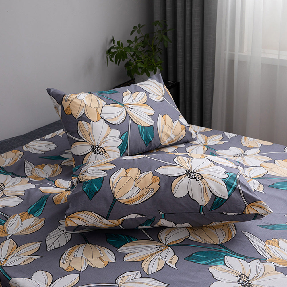 Pure Cotton Floral Pattern Duvet Cover 4 Pieces Set With 2 Pillowcases