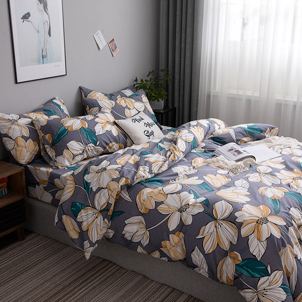 Pure Cotton Floral Pattern Duvet Cover 4 Pieces Set With 2 Pillowcases