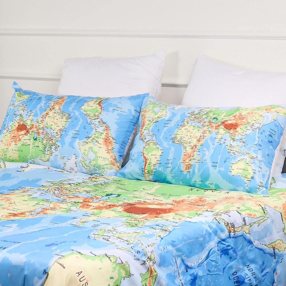 WONGS BEDDING World Map Duvet Cover with Zipper Closure Anti-allergic Duvet Cover For Kids - Wongs bedding