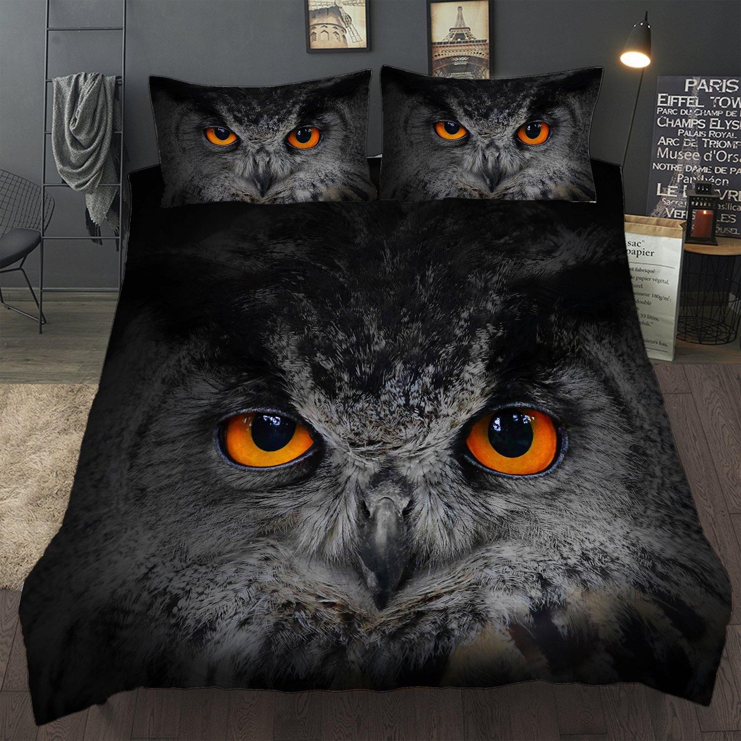 WONGS BEDDING Black owl print duvet cover set bedding bedroom home kit - Wongs bedding