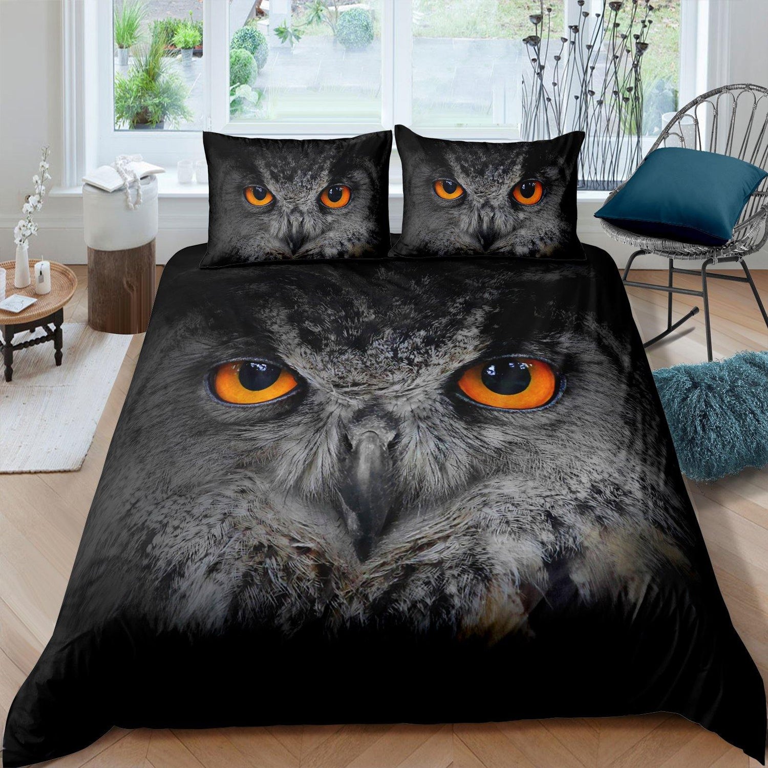 WONGS BEDDING Black owl print duvet cover set bedding bedroom home kit - Wongs bedding