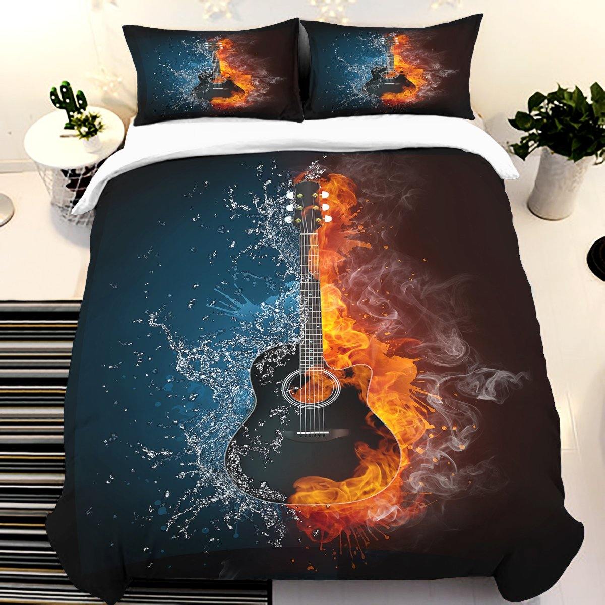 Cool Fire Style 3pcs Guitar Bedding set Duvet cover bedclothes quilt cover pillowcases - Wongs bedding