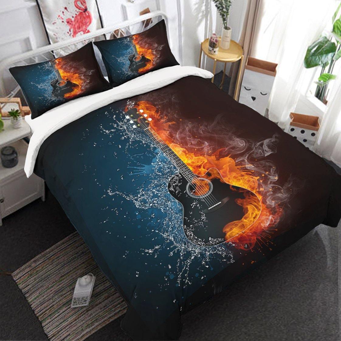 Cool Fire Style 3pcs Guitar Bedding set Duvet cover bedclothes quilt cover pillowcases - Wongs bedding