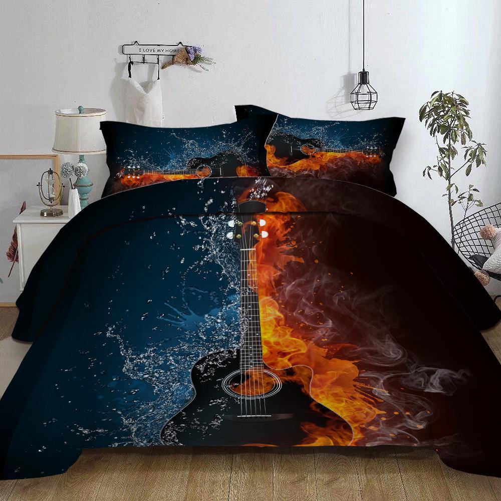 Cool Fire Style 3pcs Guitar Bedding set Duvet cover bedclothes quilt cover pillowcases - Wongs bedding