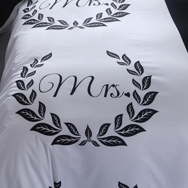 Black and white bedding for Mr. and Mrs., suitable for couples wedding/Valentine’s day gift duvet cover pillowcase - Wongs bedding