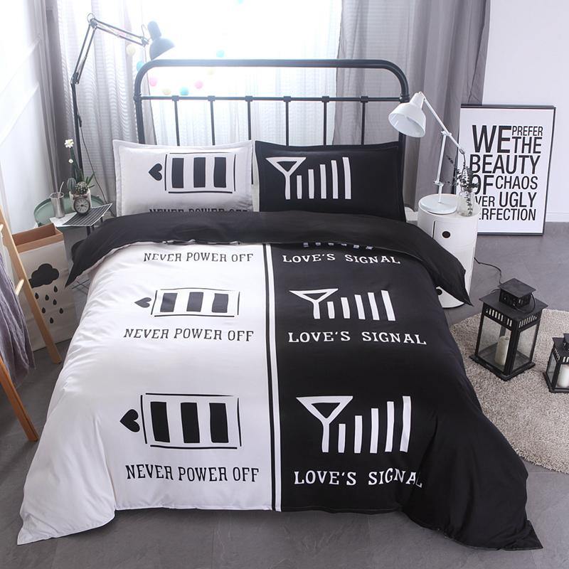 Black and white WiFi power pattern bedding, room decoration bedding, quilt cover and pillowcase 3 pieces - Wongs bedding