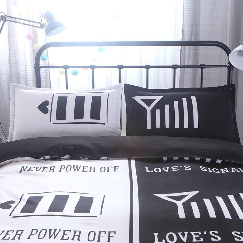 Black and white WiFi power pattern bedding, room decoration bedding, quilt cover and pillowcase 3 pieces - Wongs bedding