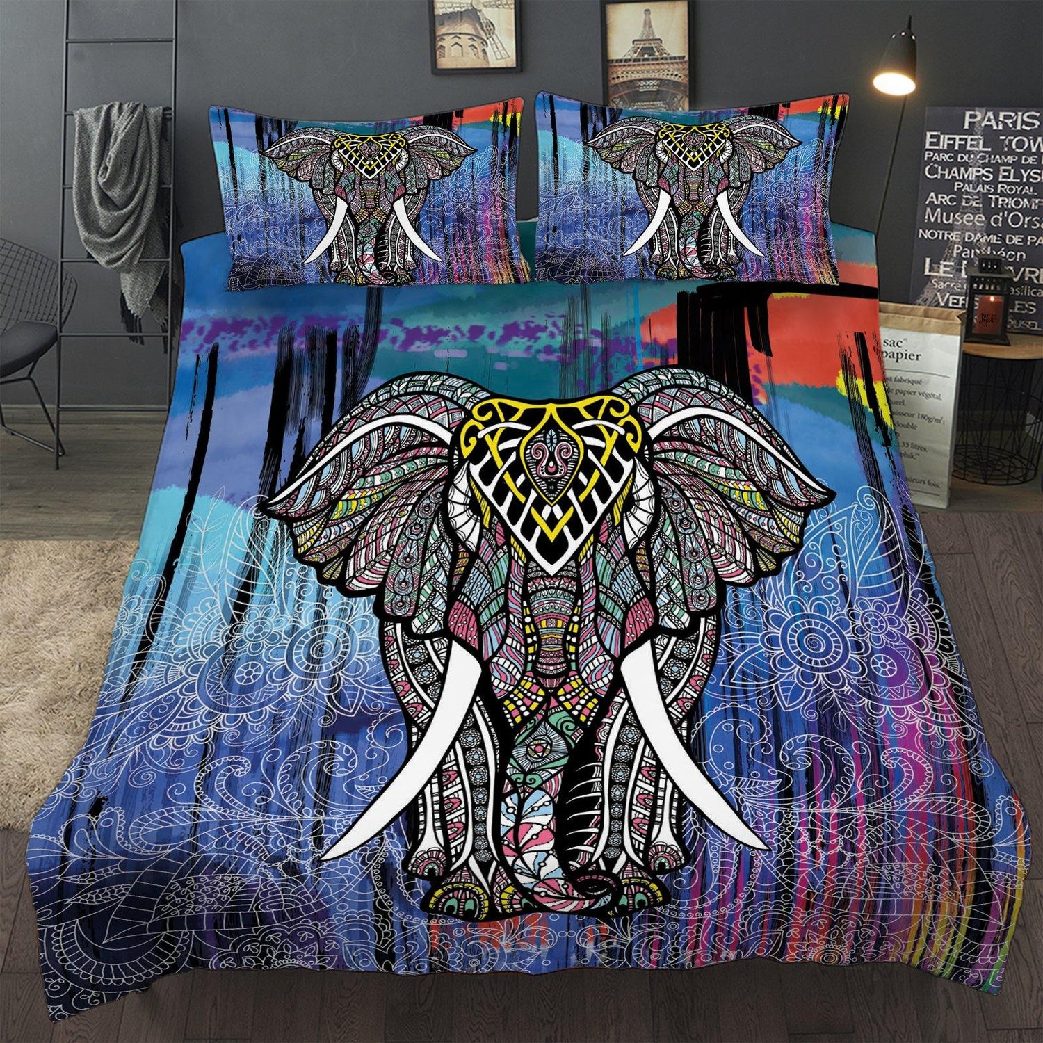 WONGS BEDDING Color elephant print duvet cover set bedding bedroom home kit - Wongs bedding