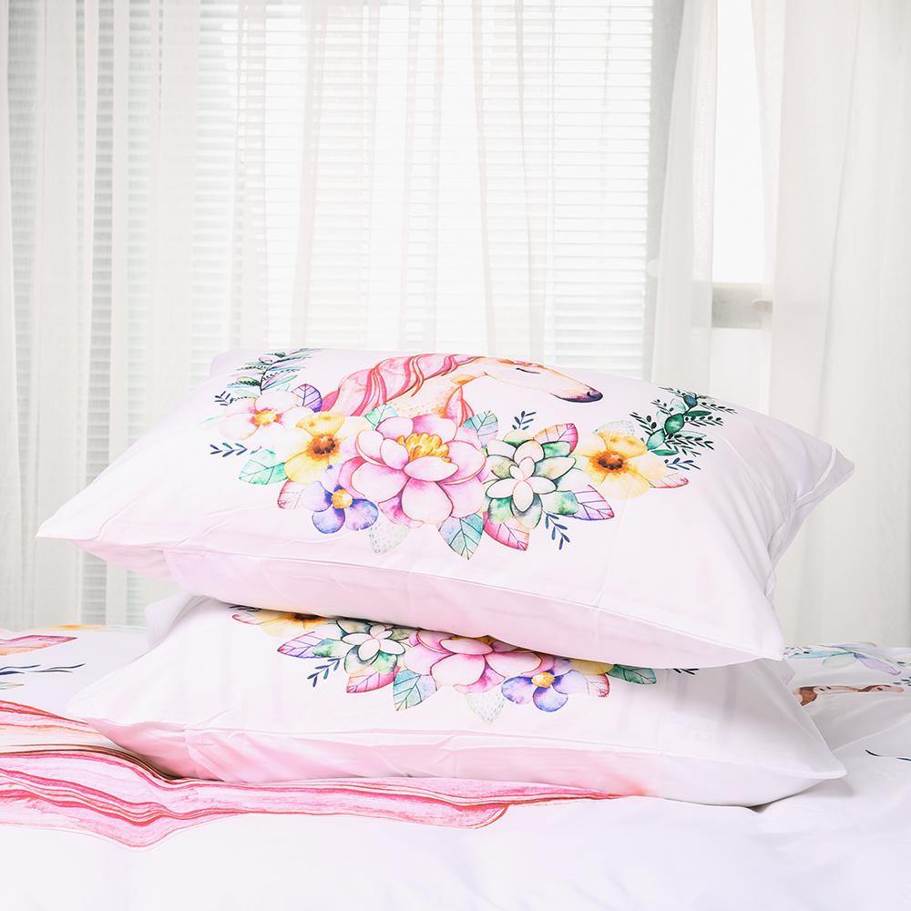 Beauty Cartoon Wreath with Unicorn Bedding Set 3Pcs Home Decor Girls/Boys Bedclothes - Wongs bedding