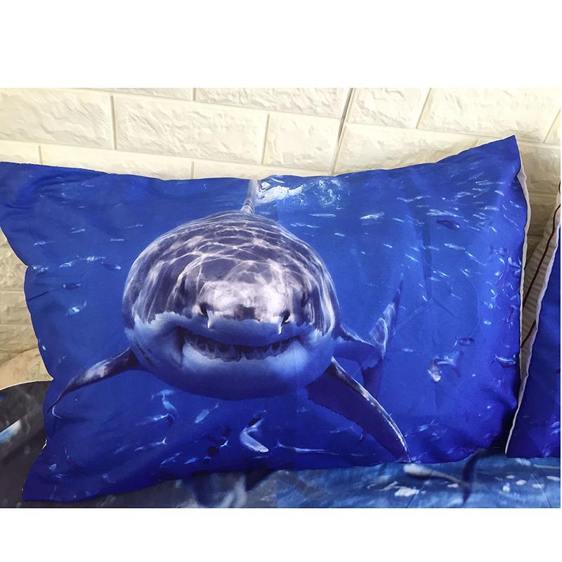 WongsBedding 3Pcs Sea Worlds Shark Duvet Cover Blue Bedding Set - Wongs bedding