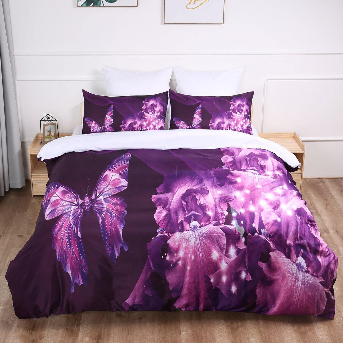 WONGS BEDDING purple dream style butterfly and flower print bedding bedroom homeware - Wongs bedding