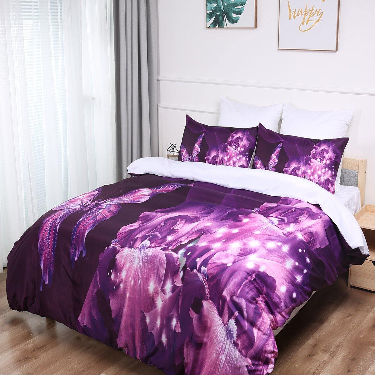 WONGS BEDDING purple dream style butterfly and flower print bedding bedroom homeware - Wongs bedding
