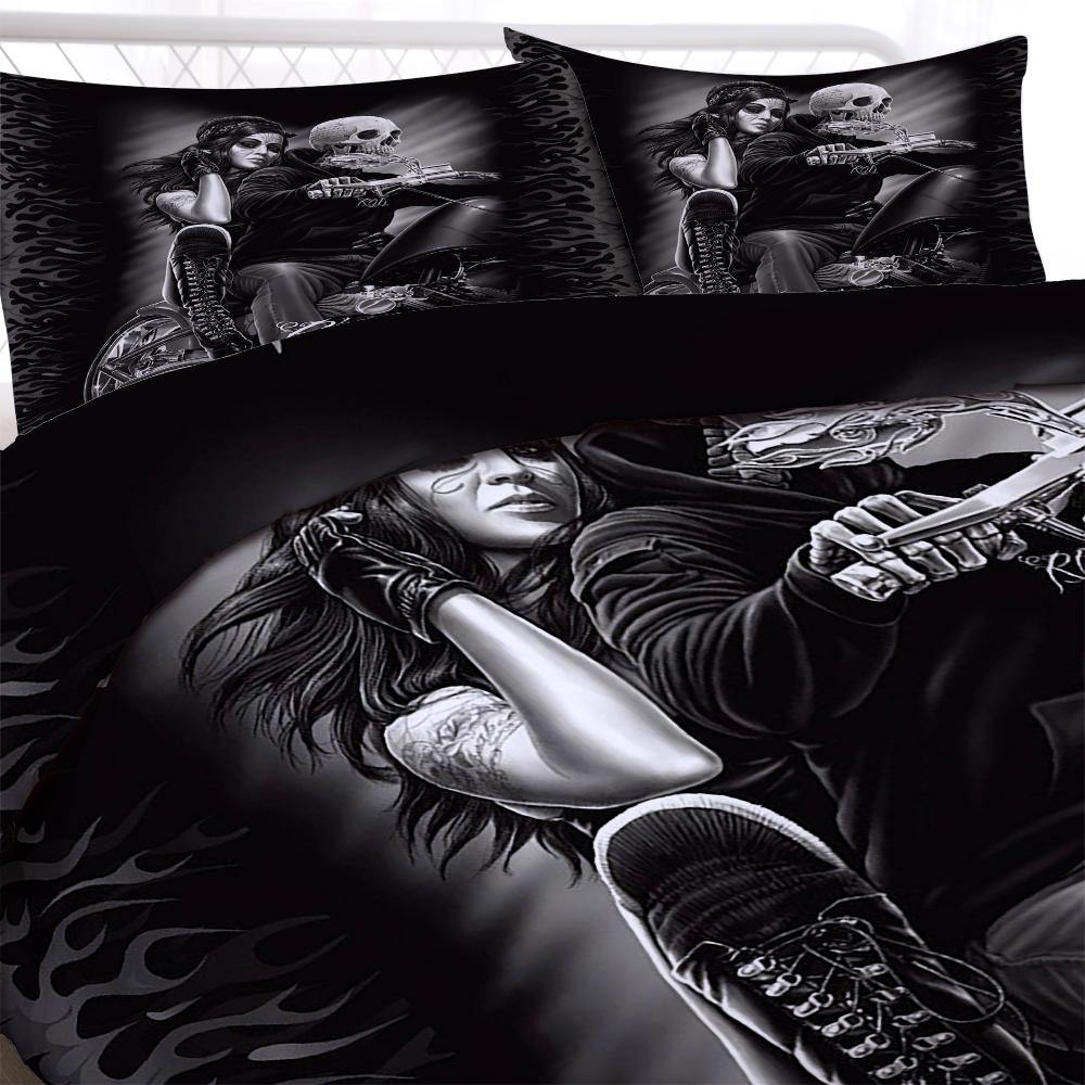 WONGS BEDDING dark style skull rider print bedding bedroom household goods - Wongs bedding