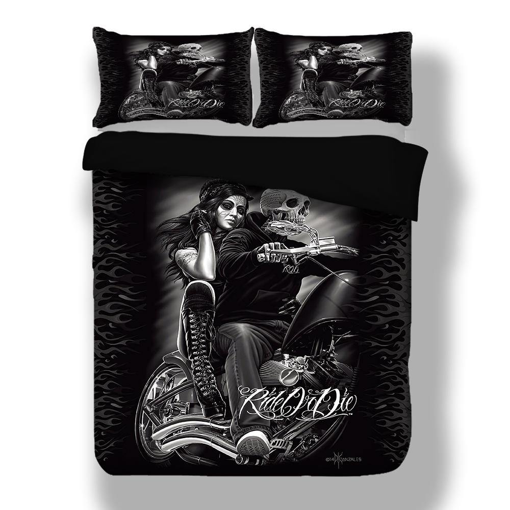 WONGS BEDDING dark style skull rider print bedding bedroom household goods - Wongs bedding