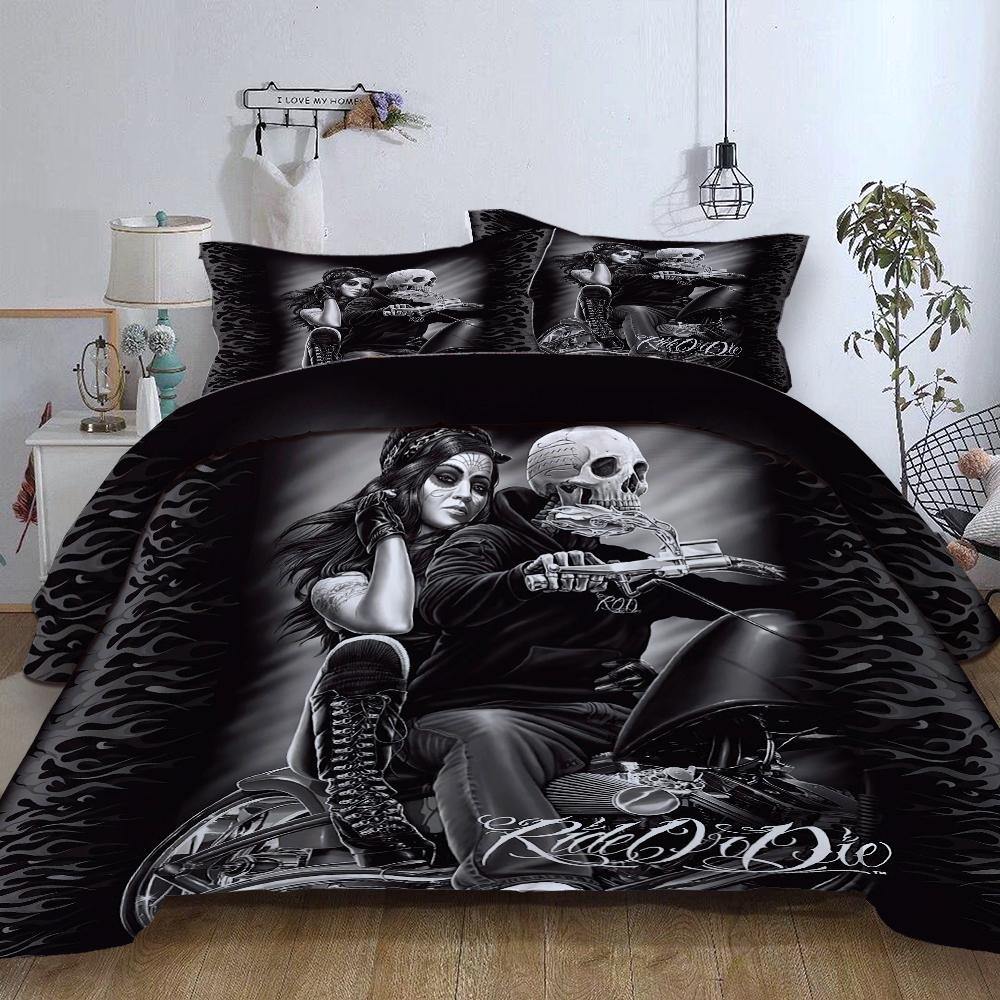 WONGS BEDDING dark style skull rider print bedding bedroom household goods - Wongs bedding