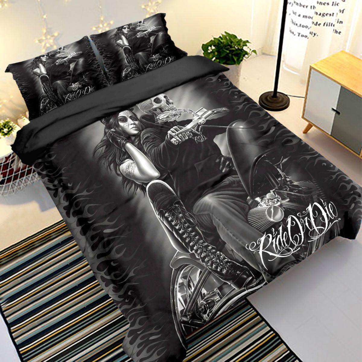 WONGS BEDDING dark style skull rider print bedding bedroom household goods - Wongs bedding