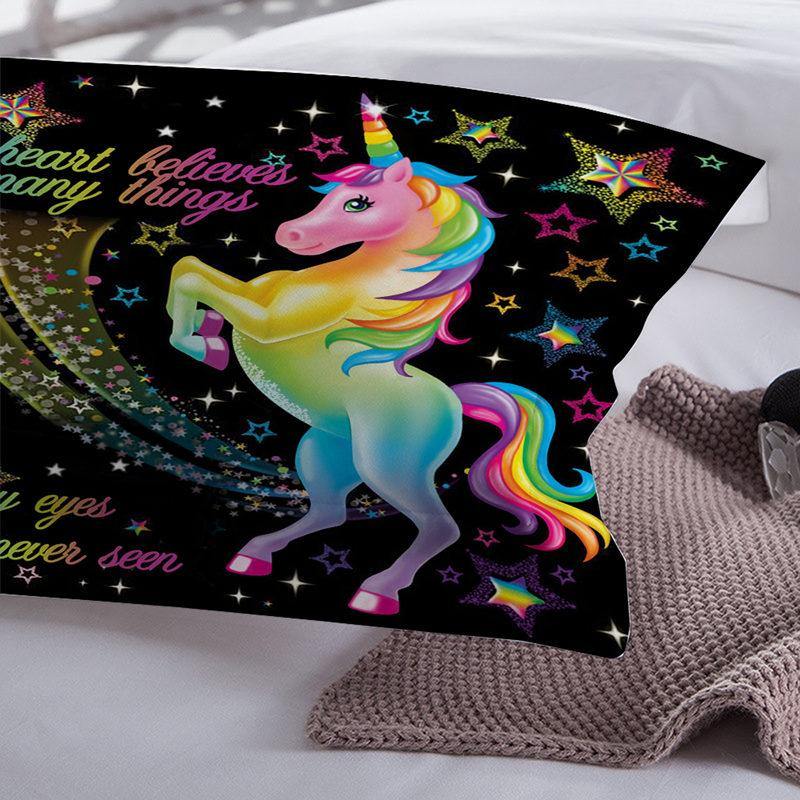 WONGS BEDDING cartoon pony rainbow pony print bedding bedroom home kit - Wongs bedding