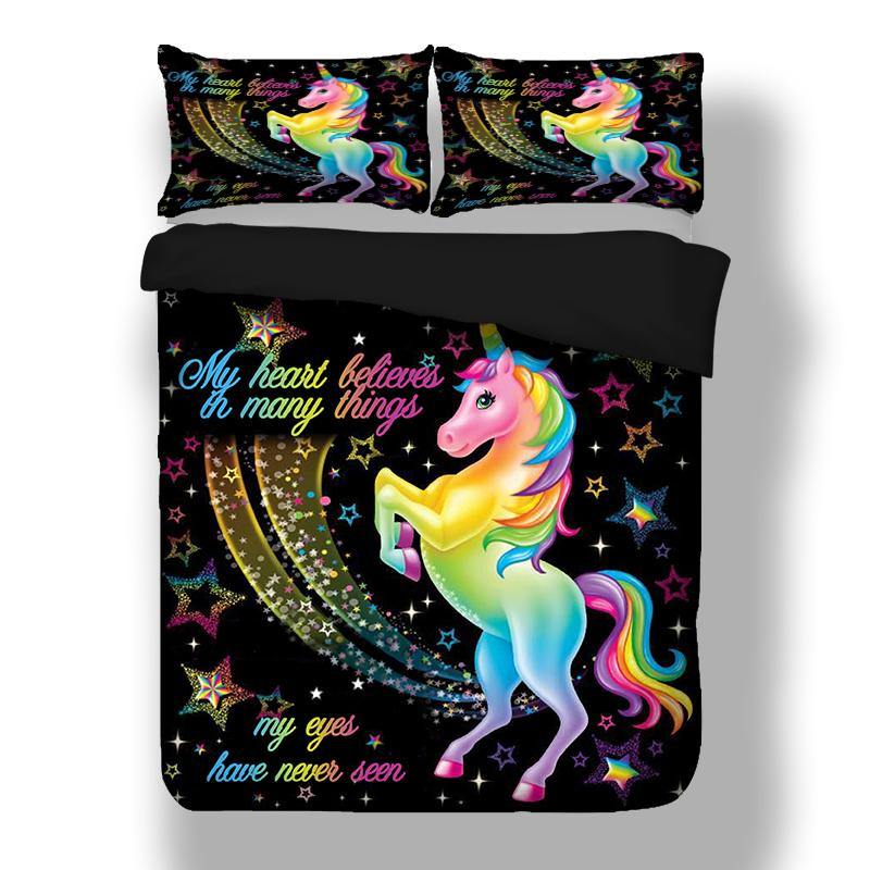 WONGS BEDDING cartoon pony rainbow pony print bedding bedroom home kit - Wongs bedding