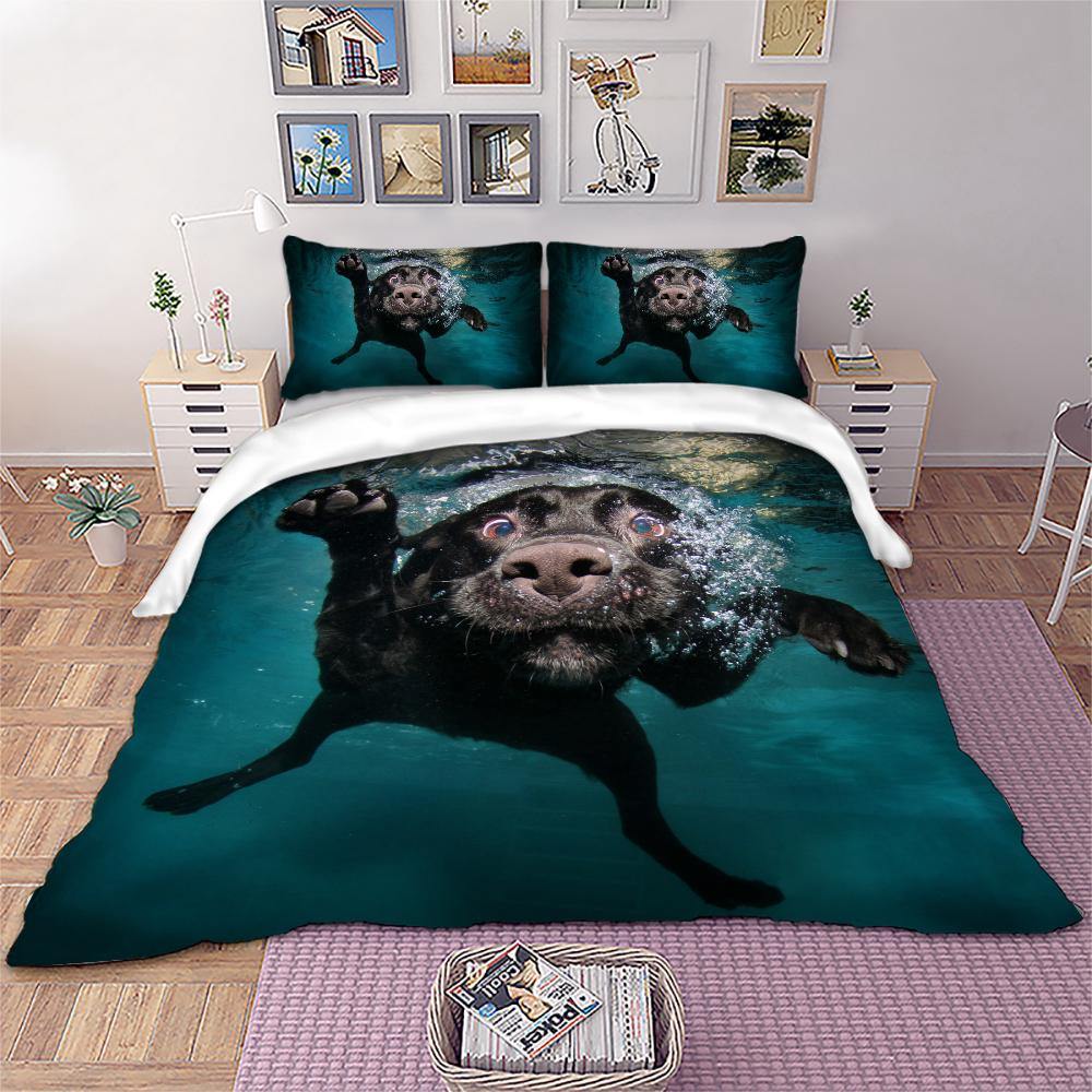 WONGS BEDDING pet dog swimming funny expression printed bedding bedroom home kit - Wongs bedding