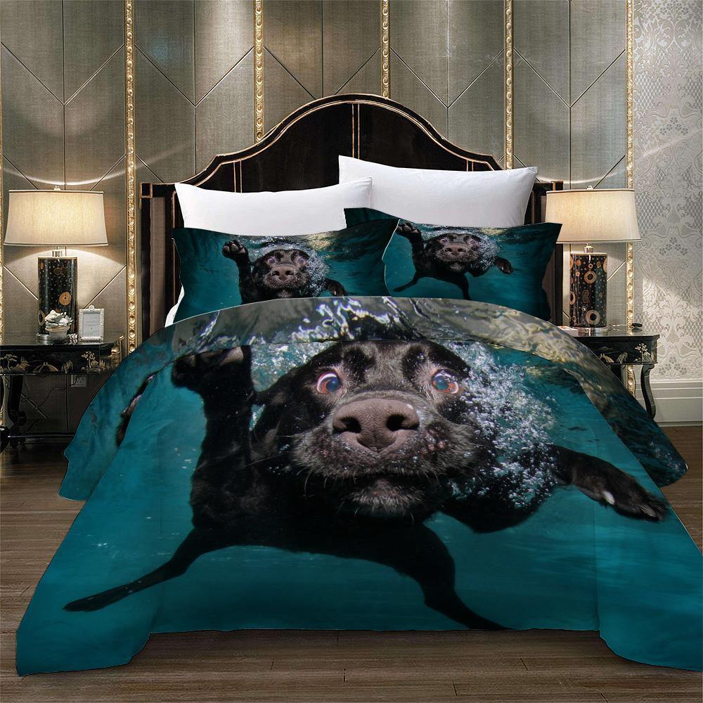 WONGS BEDDING pet dog swimming funny expression printed bedding bedroom home kit - Wongs bedding