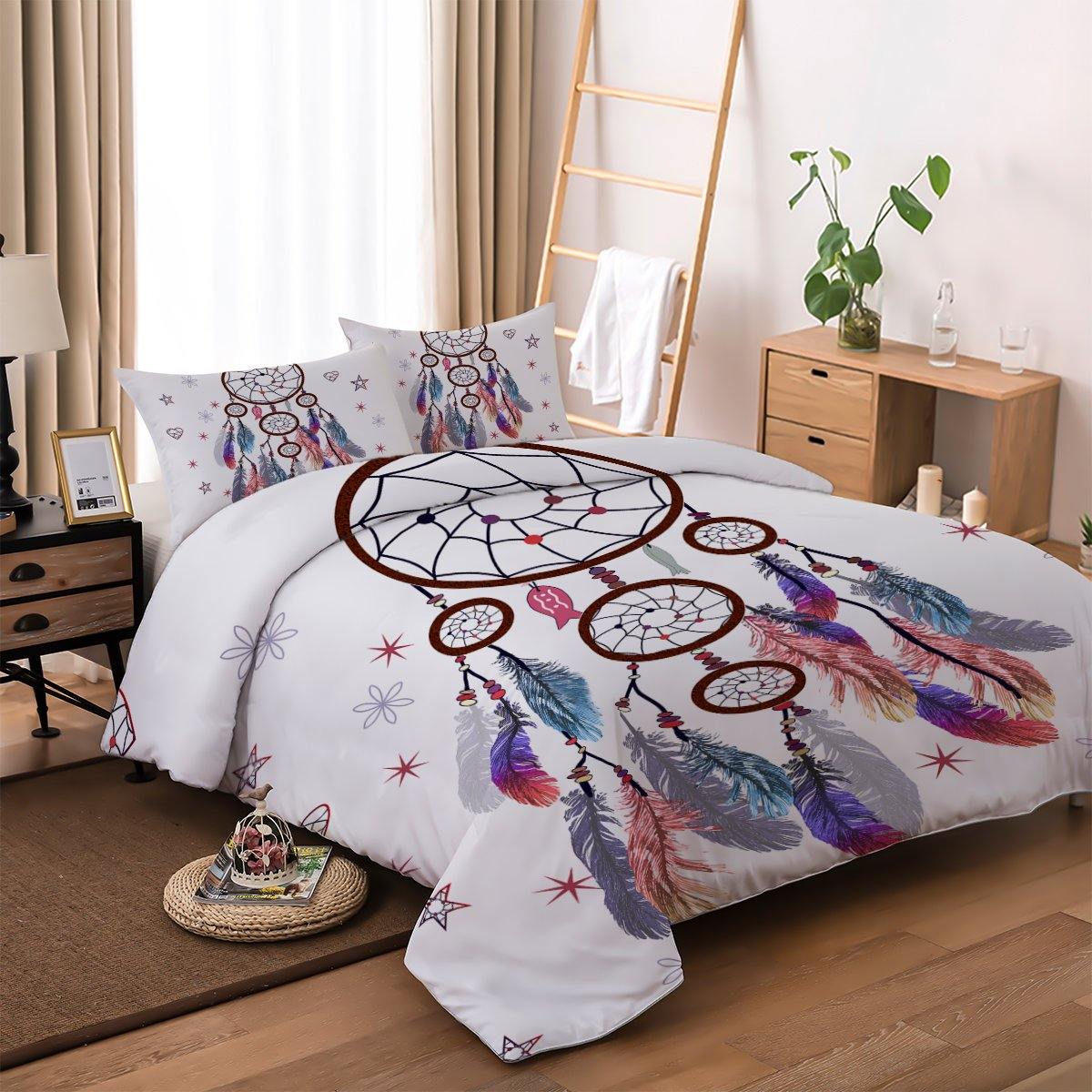 WONGS BEDDING Multi-Colored Feather Pendant Printed Bedding Bedroom Home Kit - Wongs bedding