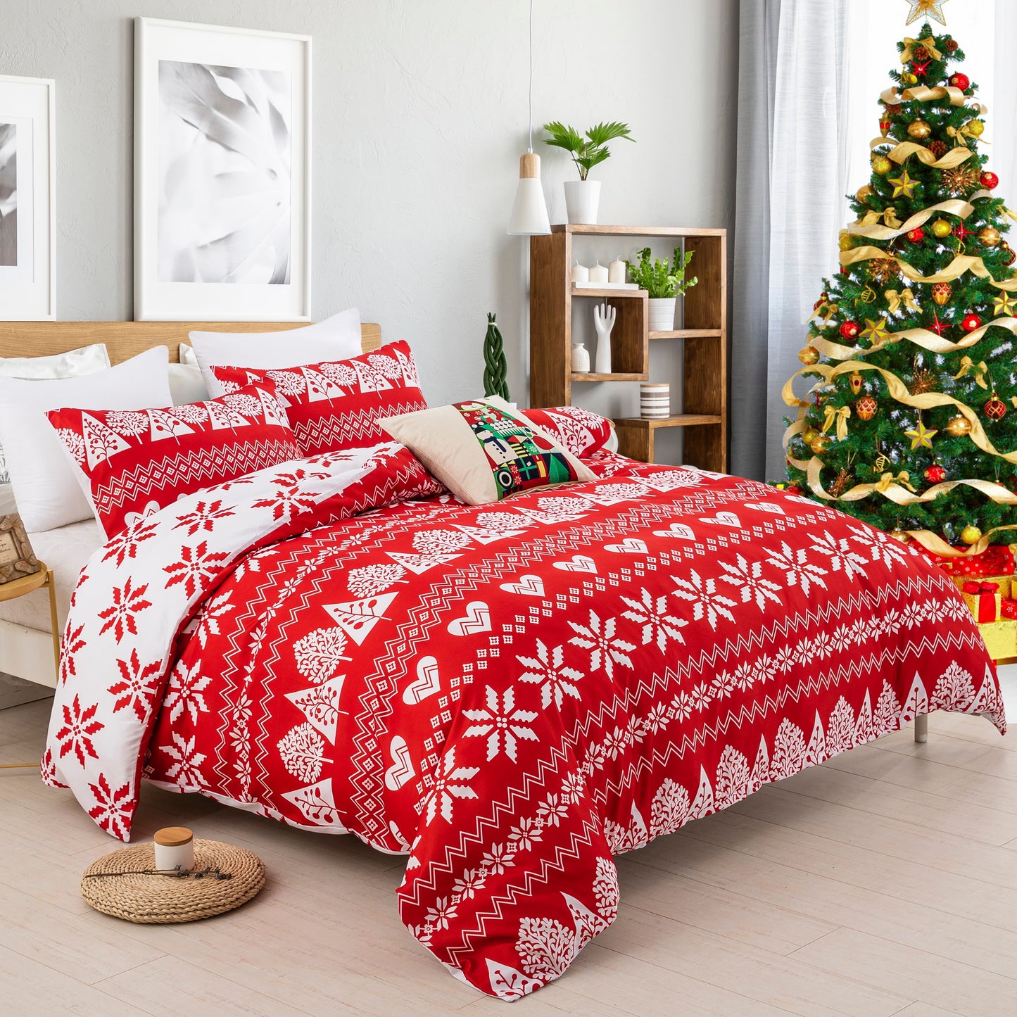 WONGS BEDDING Christmas Red Elements Duvet Cover Pillowcase Set