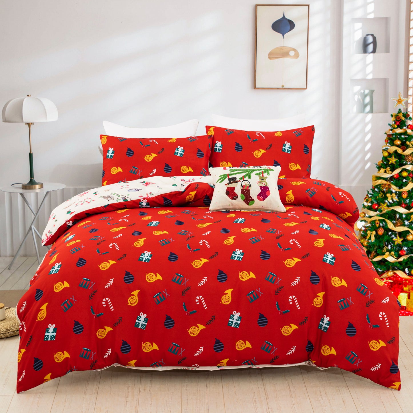 WONGS BEDDING Double-sided Christmas Elements Duvet Cover Set