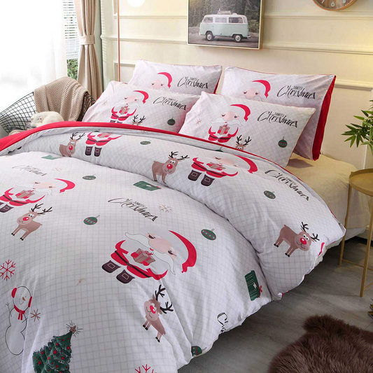 Double-sided Santa And Deer Elements Duvet Cover Set