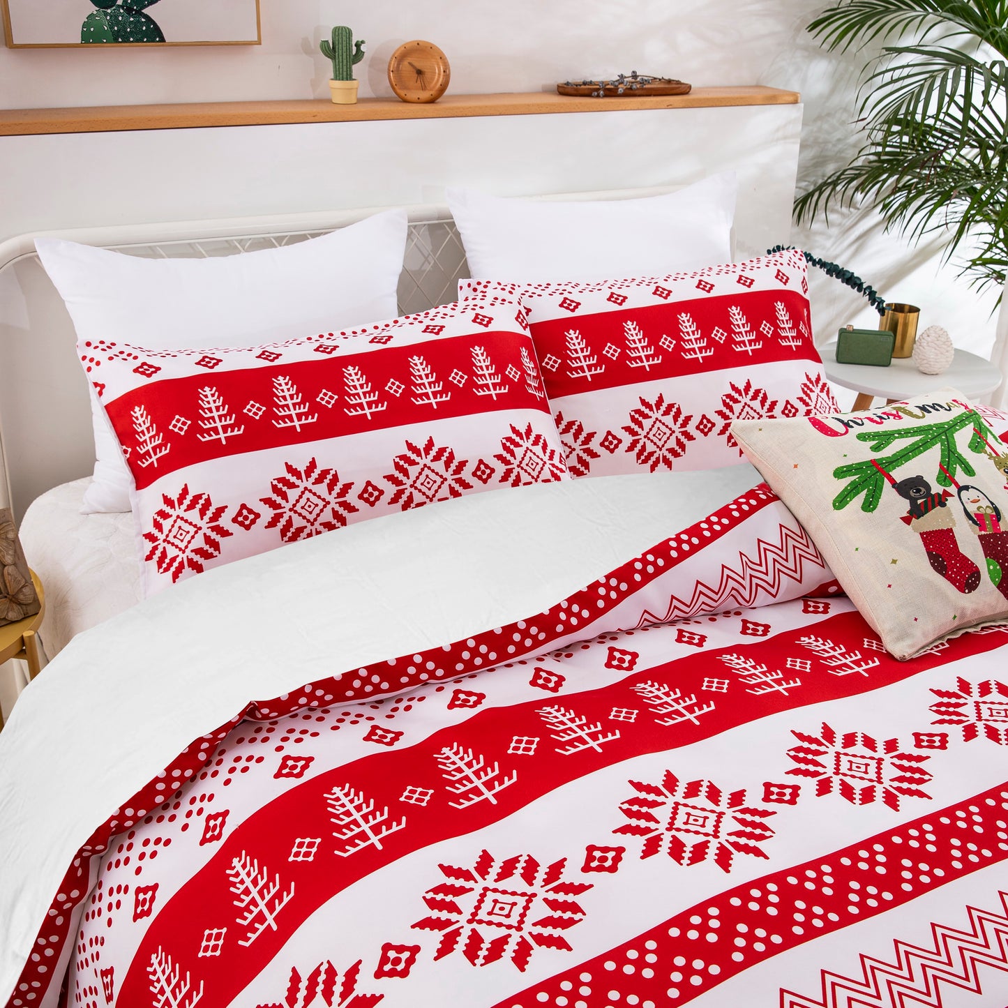 WONGS BEDDING Christmas Elements Style Red Duvet Cover Pillowcase Set