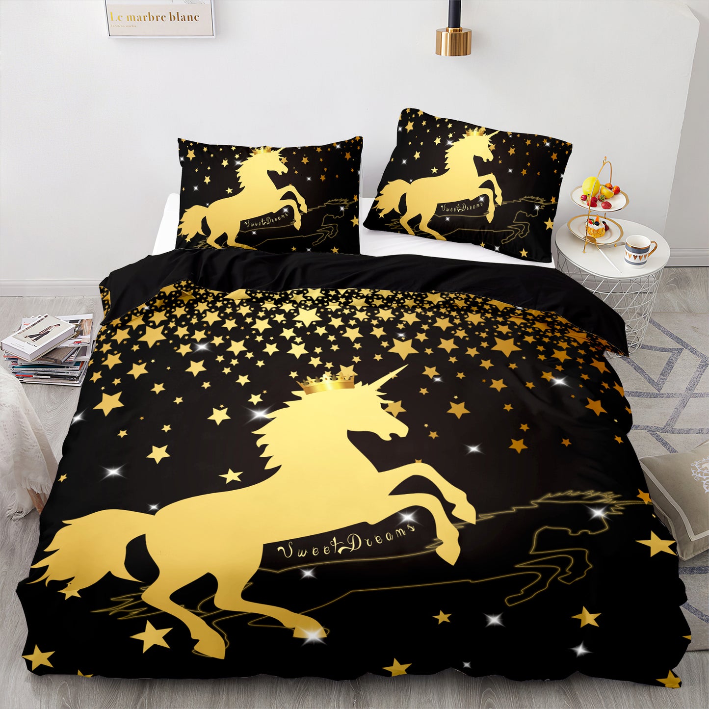 Golden Horse Duvet Cover with 2 Pillow cases