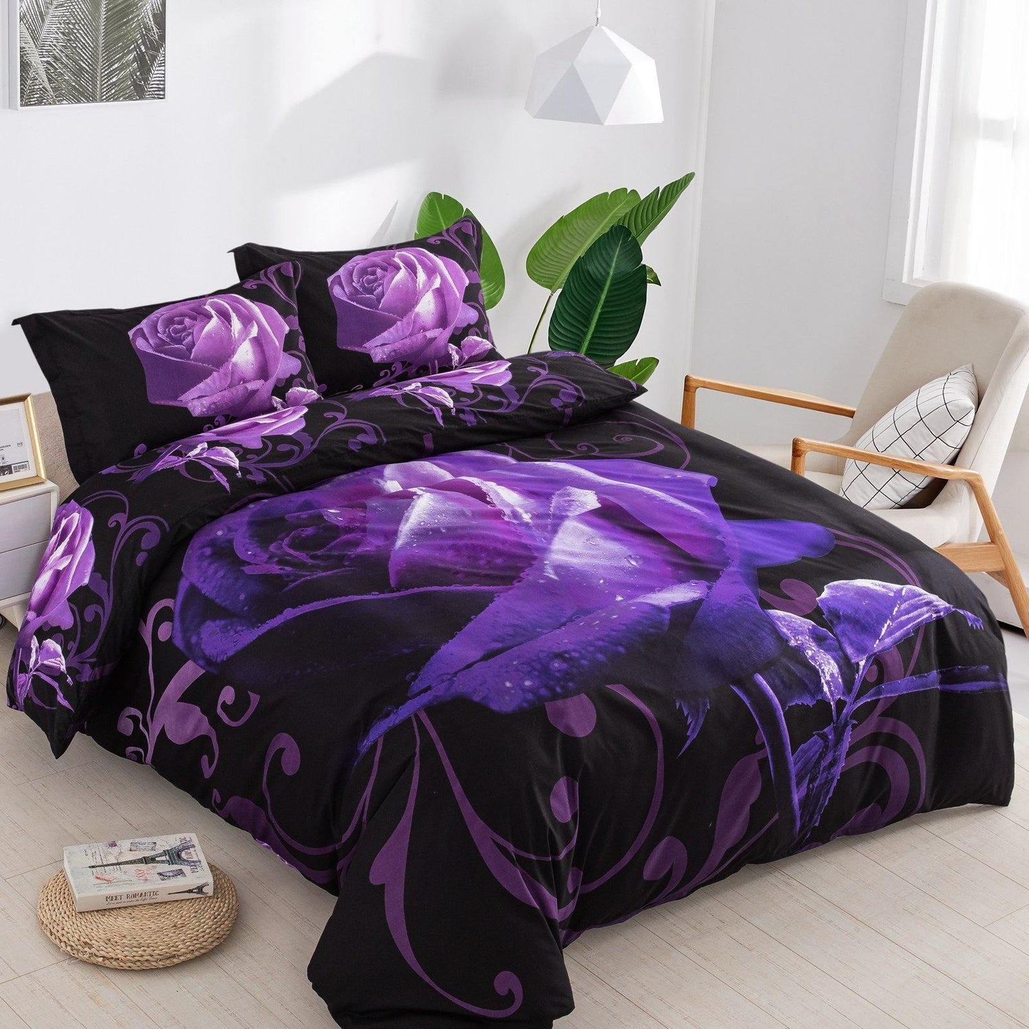 WONGS BEDDING Purple Oversized Flowers Duvet Cover Pillowcase Set - Wongs bedding